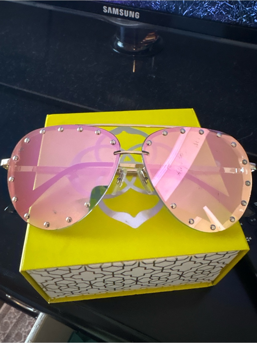 Pink Aviator Sunglasses with Studded Rim